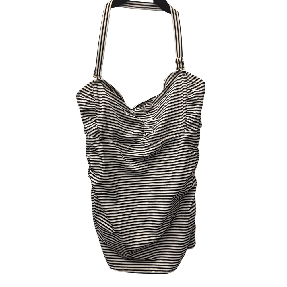 Soma 36DD Bandeau Tankini Top Black White and Gold Striped